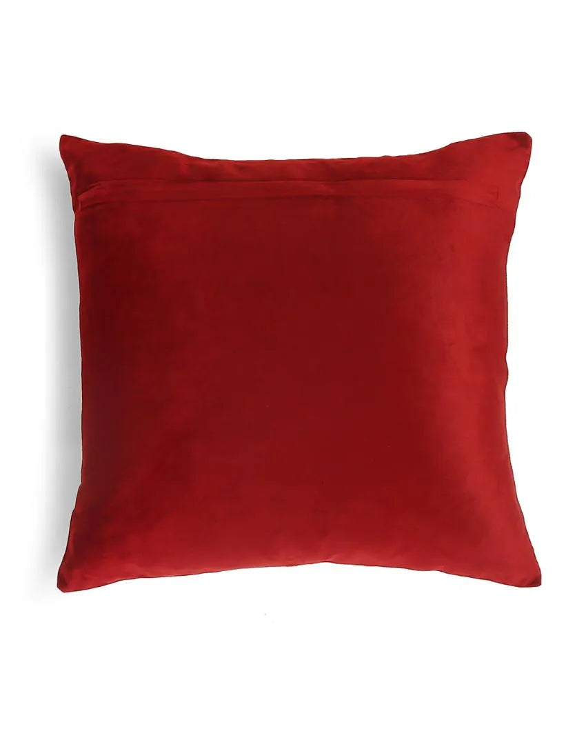 Burgundy Flower Design Embellished Velvet Cushion Cover  | 18 x 18 inches Style 2