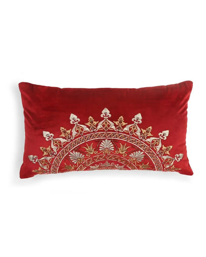 Burgundy Embroidered Velvet Rectangle Cushion Cover  | 12 x 20 inches Mandala