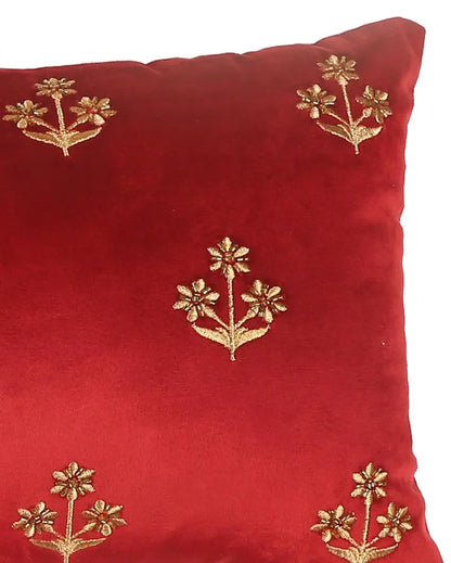 Burgundy Embroidered Velvet Rectangle Cushion Cover  | 12 x 20 inches Flower