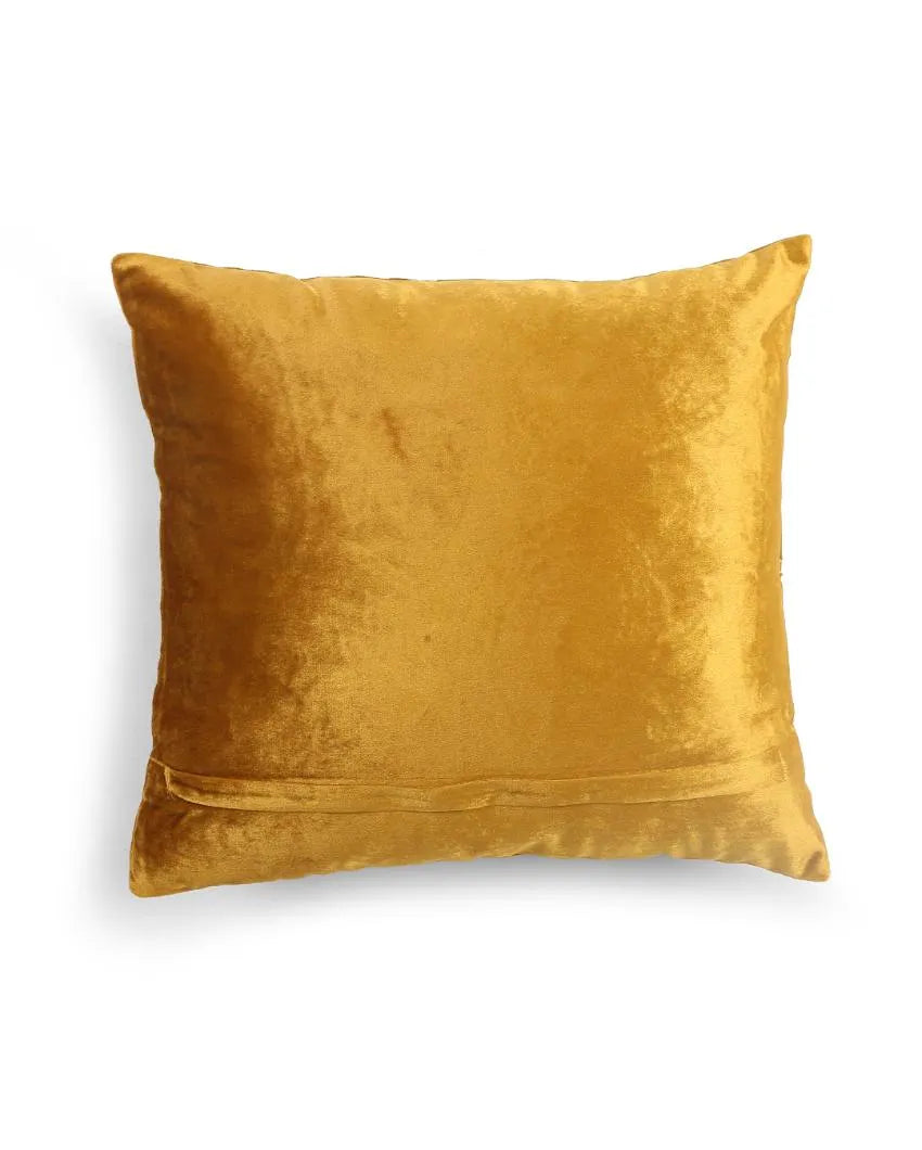 Mustard Design Embroidered Velvet Cushion Cover  | 18 x 18 inches Paisley