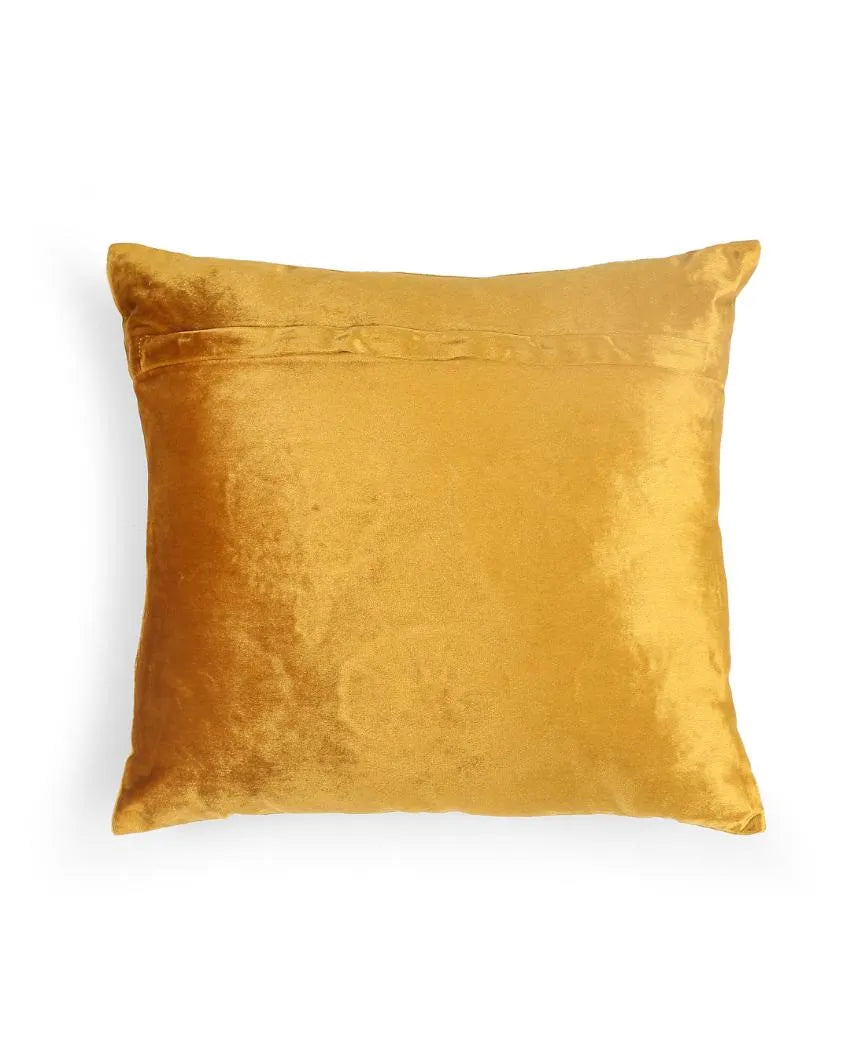 Mustard Design Embroidered Velvet Cushion Cover  | 18 x 18 inches Flower