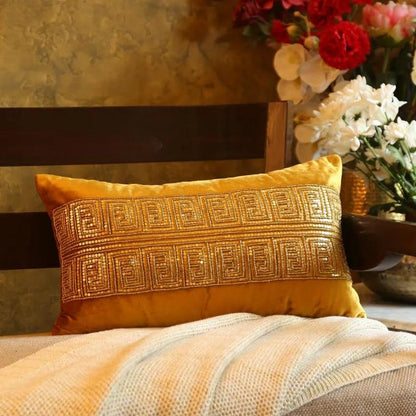 Mustard Embellished Pillow Style Cushion Cover | 12 x 20 inches