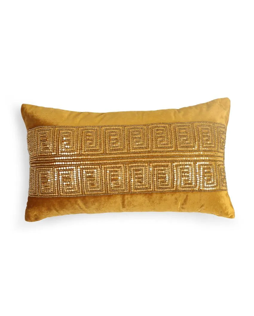 Mustard Embellished Pillow Style Cushion Cover | 12 x 20 inches