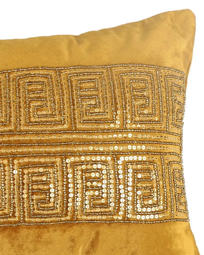 Mustard Embellished Pillow Style Cushion Cover | 12 x 20 inches