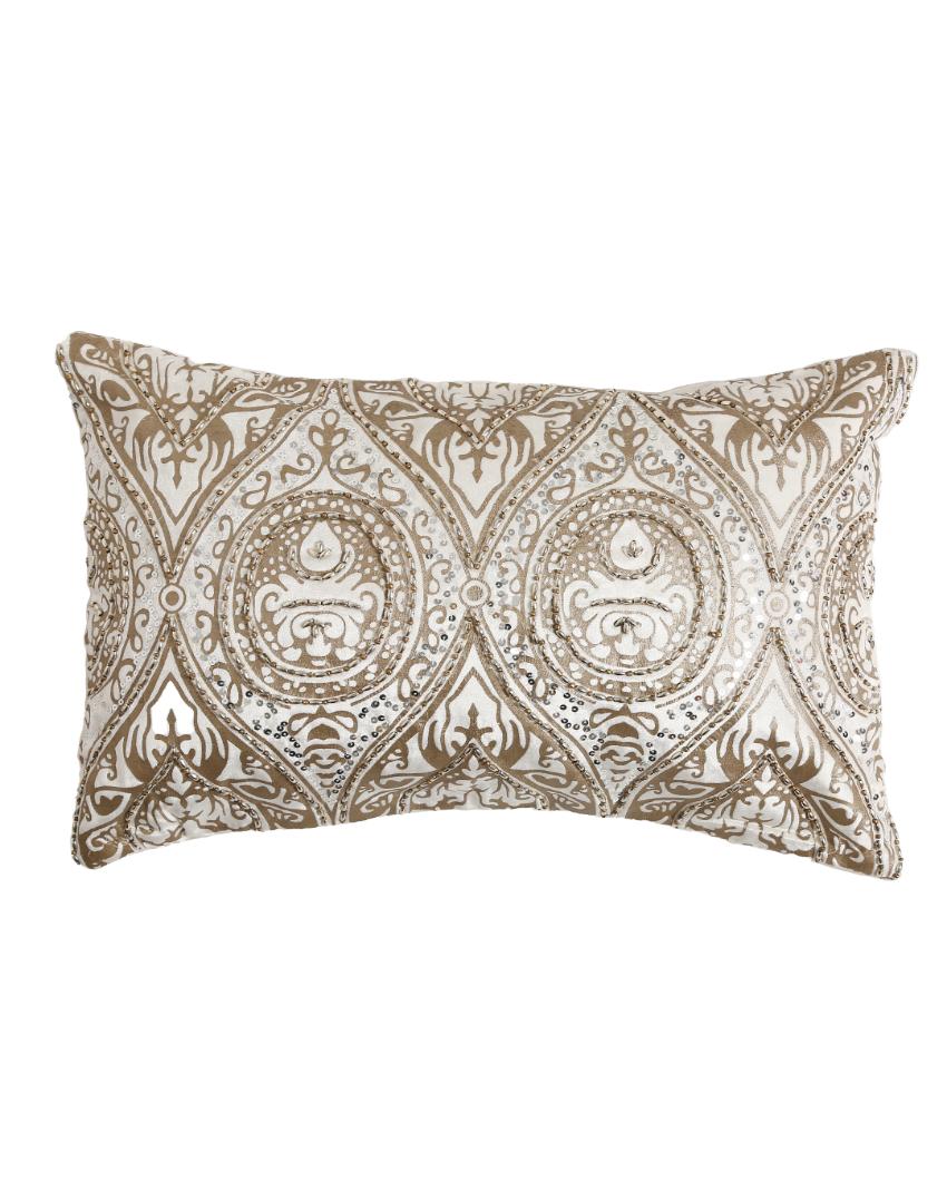 Print & Beads Velvet Cushion Cover | 14 x 20 inches