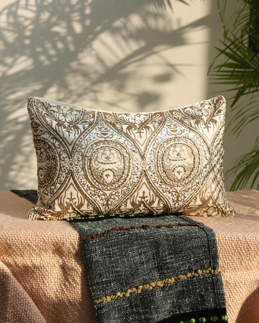 Print & Beads Velvet Cushion Cover | 14 x 20 inches
