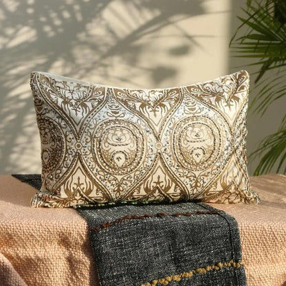 Print & Beads Velvet Cushion Cover | 14 x 20 inches