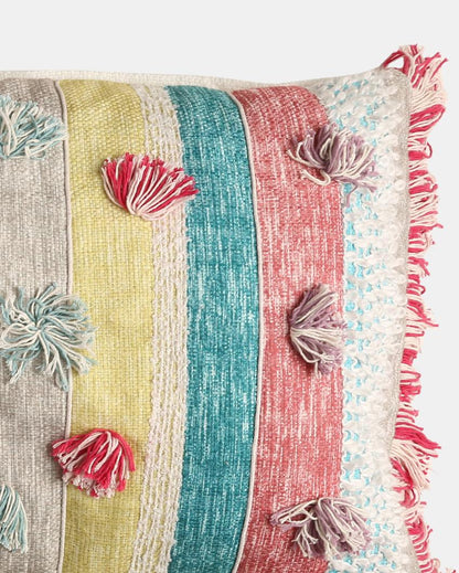 Multicolor Hand Tufted Cotton Cushion Cover | 20 x 30 inches