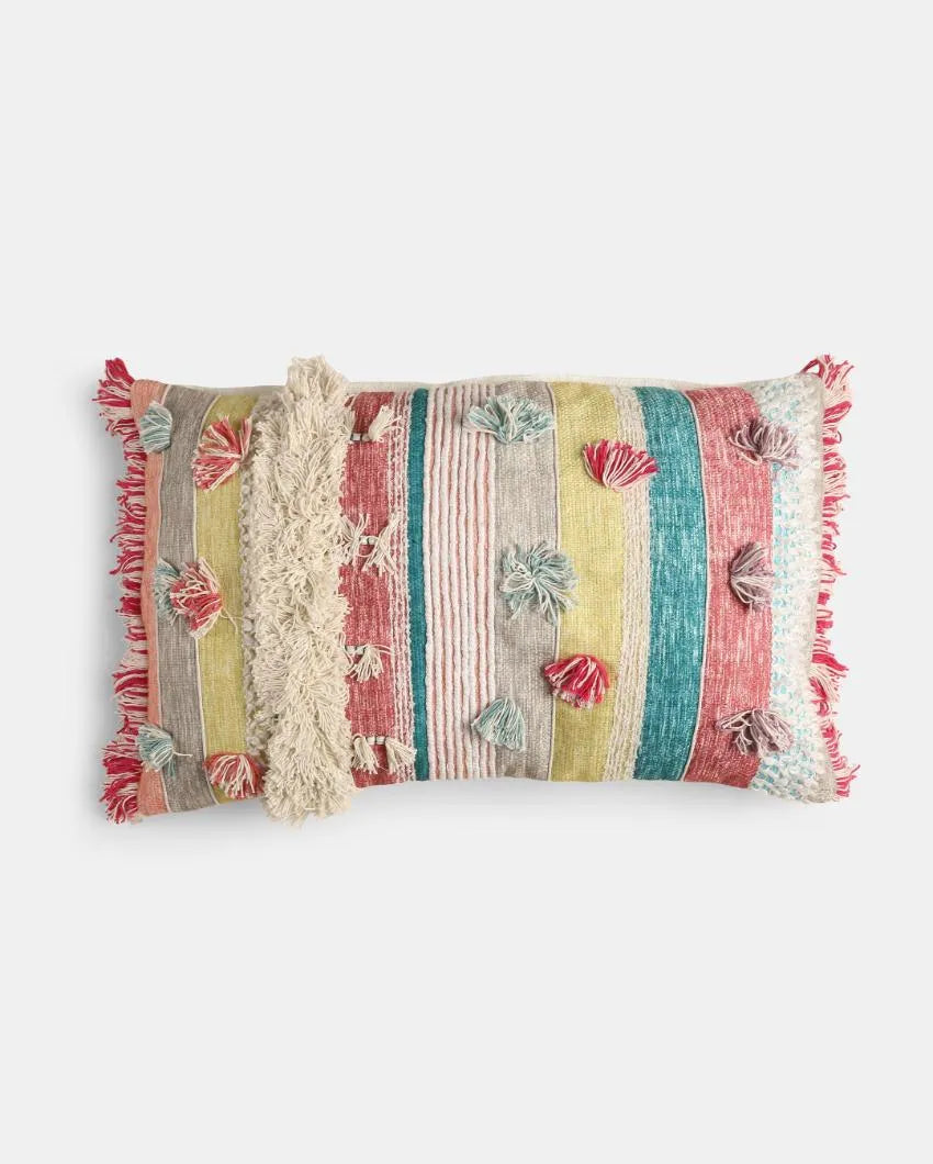 Multicolor Hand Tufted Cotton Cushion Cover | 20 x 30 inches