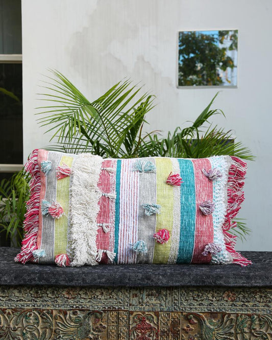 Multicolor Hand Tufted Cotton Cushion Cover | 20 x 30 inches