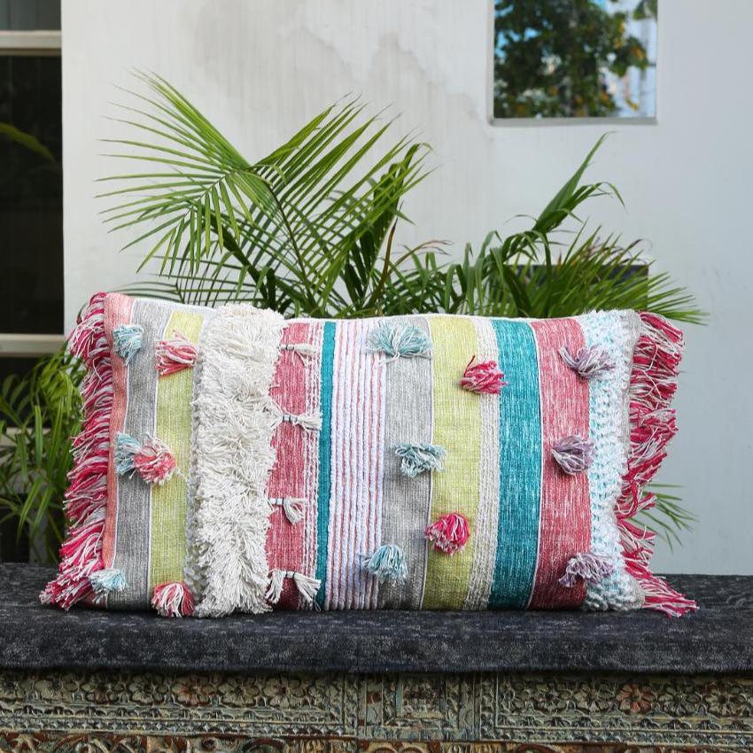 Multicolor Hand Tufted Cotton Cushion Cover | 20 x 30 inches