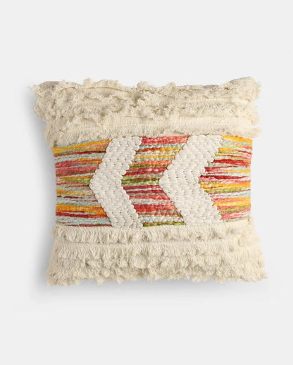 Off White Hand Tufted Cotton Cushion Cover | 18 x 18 inches