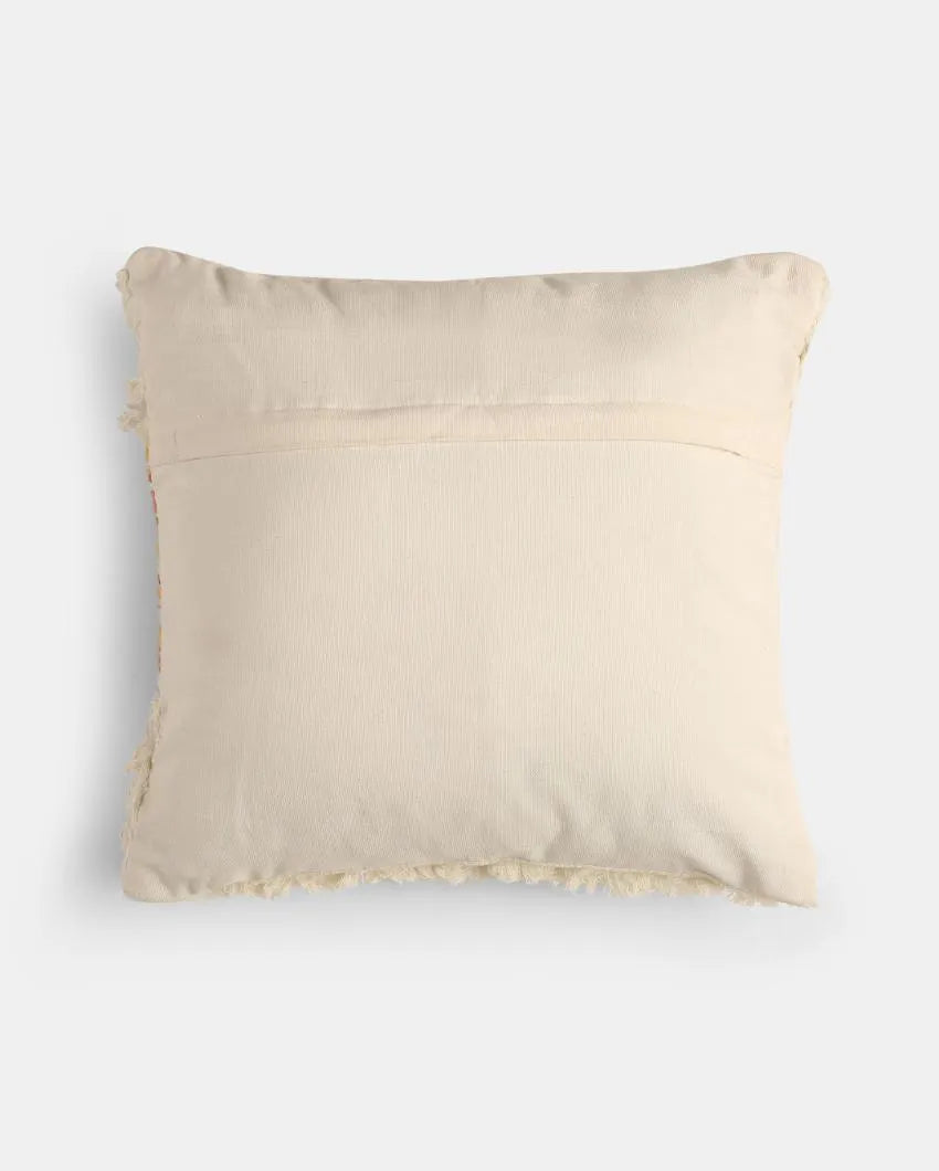 Off White Hand Tufted Cotton Cushion Cover | 18 x 18 inches