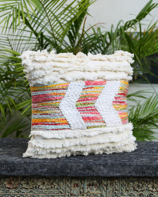 Off White Hand Tufted Cotton Cushion Cover | 18 x 18 inches