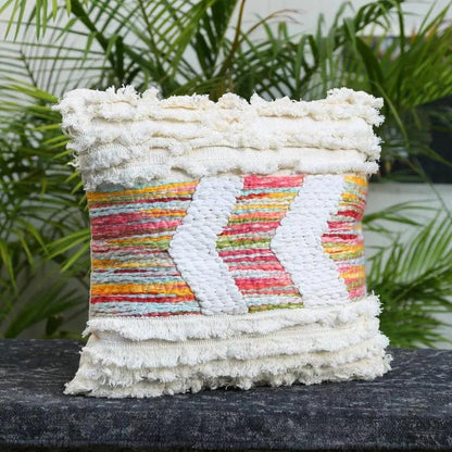 Off White Hand Tufted Cotton Cushion Cover | 18 x 18 inches