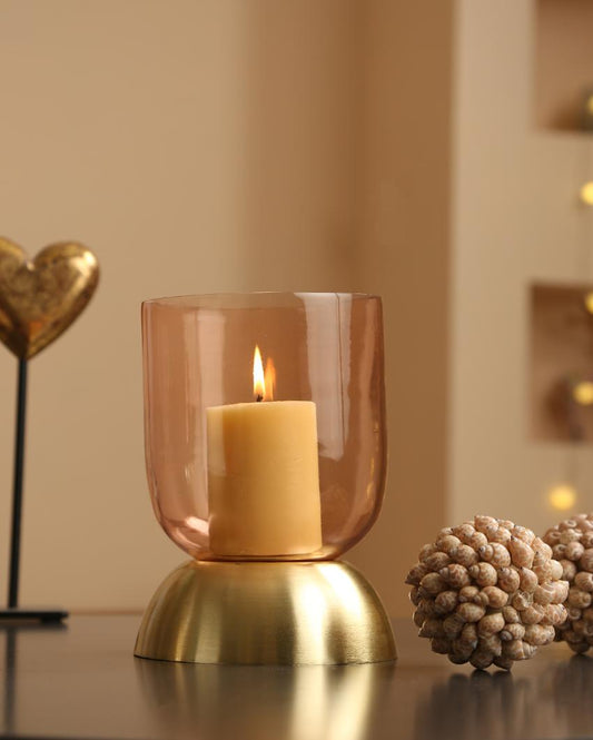 Peach and Gold Glass Candle Holder Small