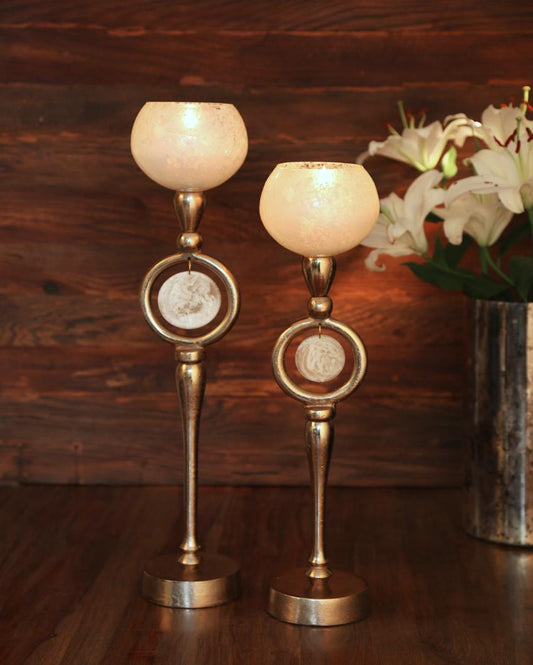 Ivory and Gold Candle Holders | Set  Of 2