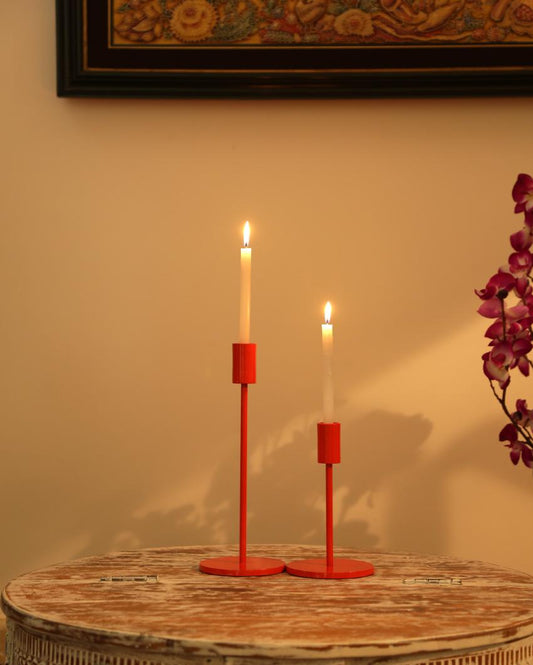 Orange Aluminum Candle Holders  | Set  Of 2