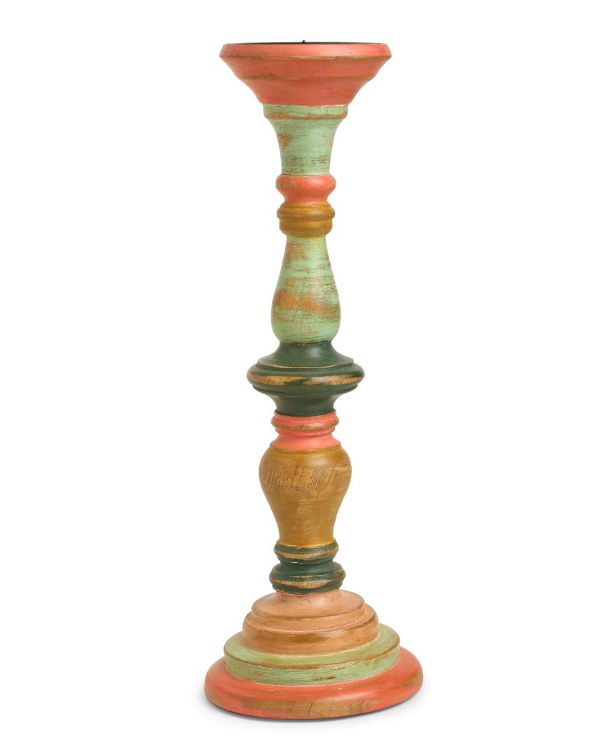 Multicolor Hand Crafted Wooden Candle Holder | Set  Of 2