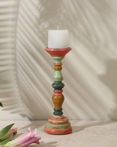 Multicolor Hand Crafted Wooden Candle Holder