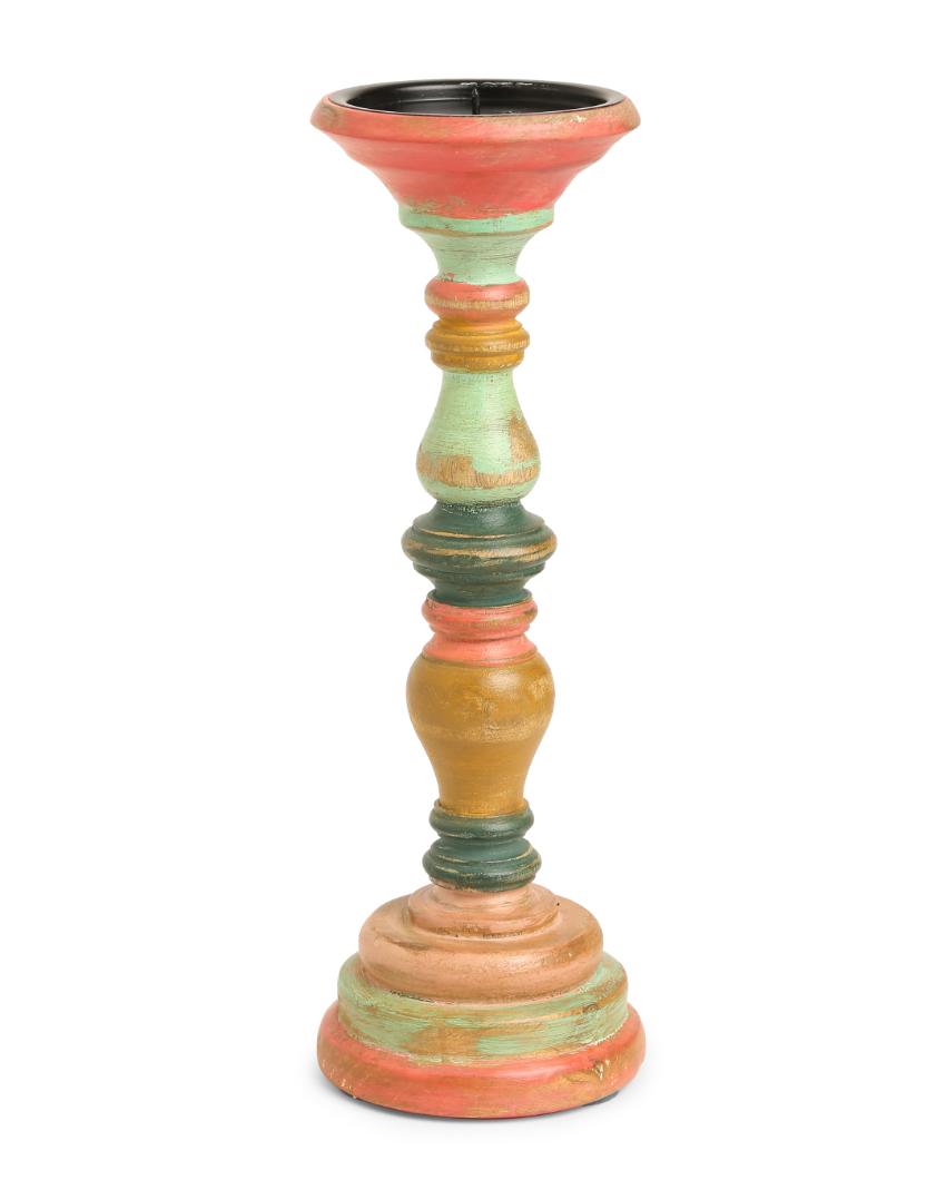 Multicolor Hand Crafted Wooden Candle Holder