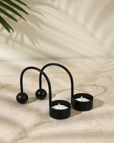 Black  Minimal Tea Light Holder | Set Of 2