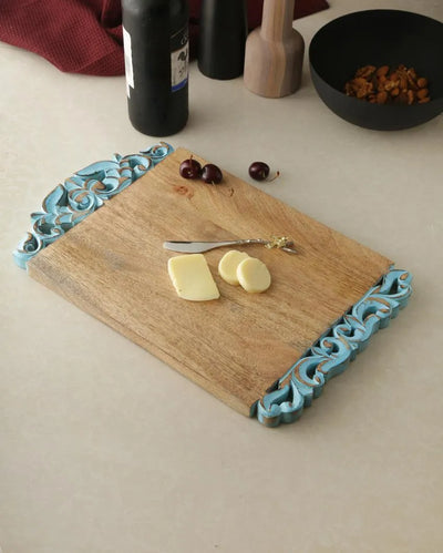 Hand Carved Turq Border Cheese Board