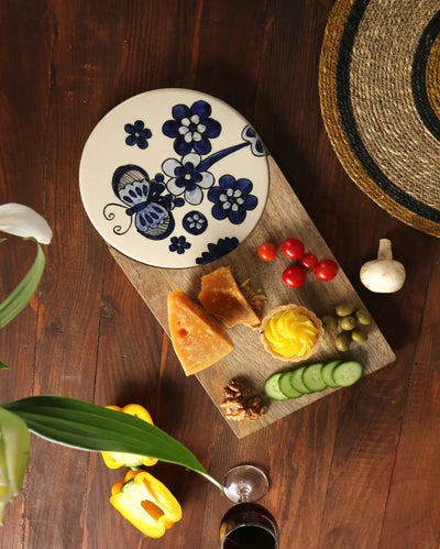 Hand Painted Wood & Ceramic Cheese Board