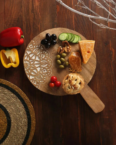 Carved Flower Round Cheese Board