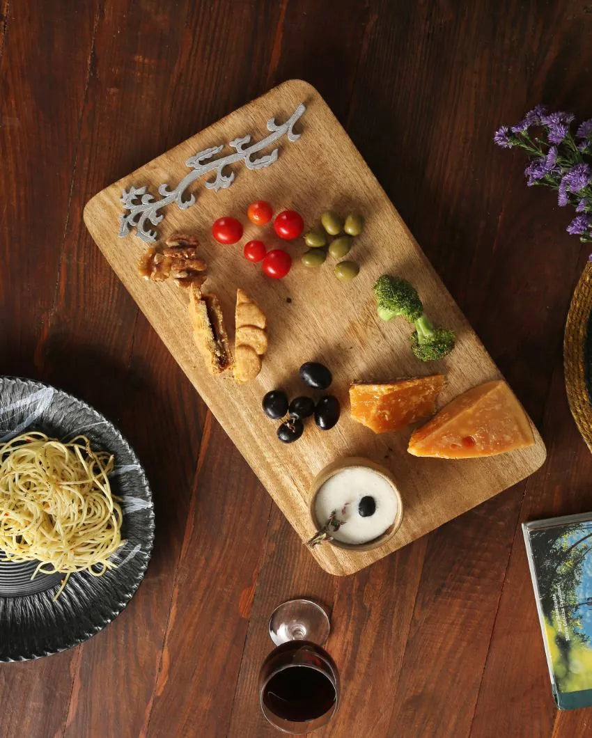 Silver Foiled Details Cheese Board with Bowl