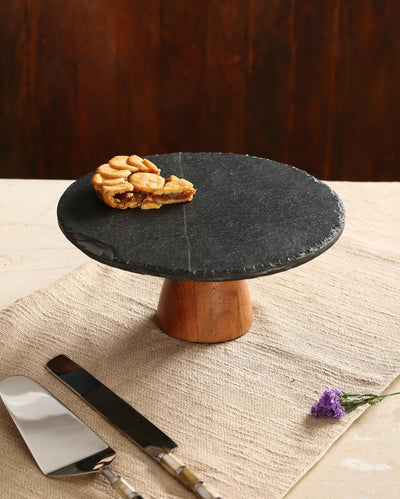 Black Stone Cake Stand With Raw Edges