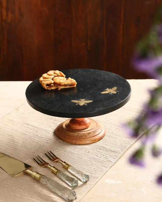 Granite Top Cake Stand With Brass Bee Details