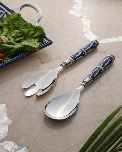 Hand Painted Salad Servers | Set of 2 Blue