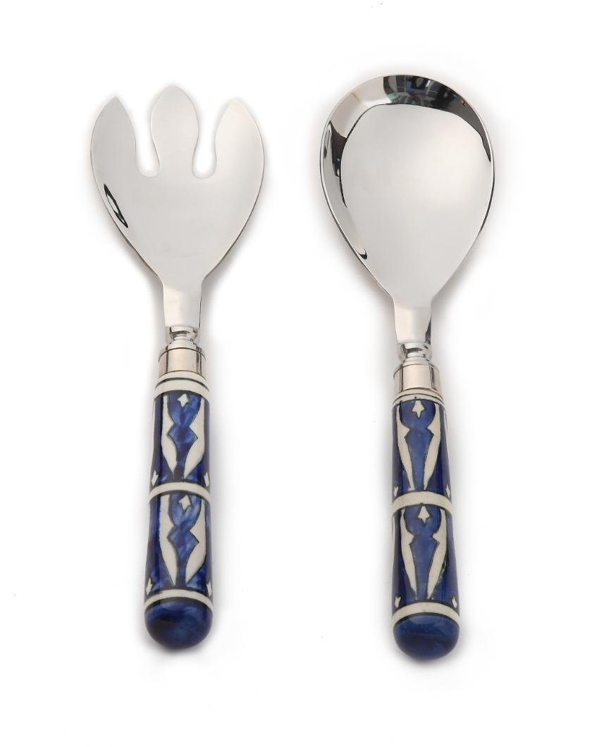 Hand Painted Salad Servers | Set of 2 Blue