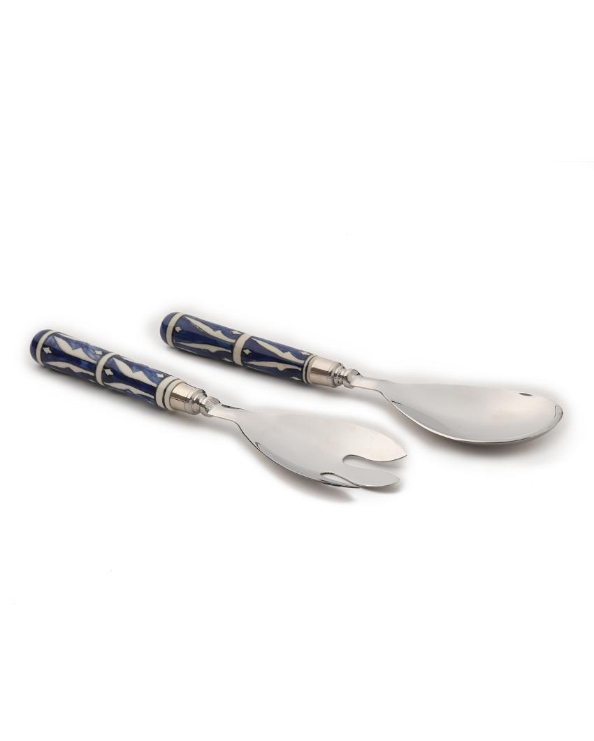 Hand Painted Salad Servers | Set of 2 Blue