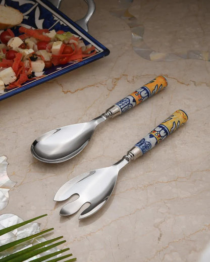 Hand Painted Salad Servers | Set of 2 Yellow