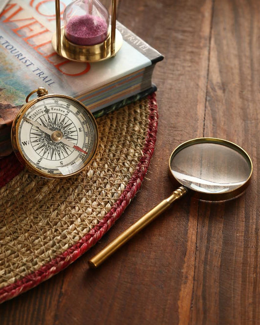 Brass Magnifying Glass & Compass Gift Set