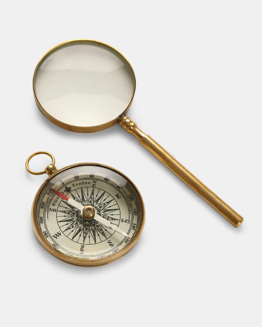 Brass Magnifying Glass & Compass Gift Set
