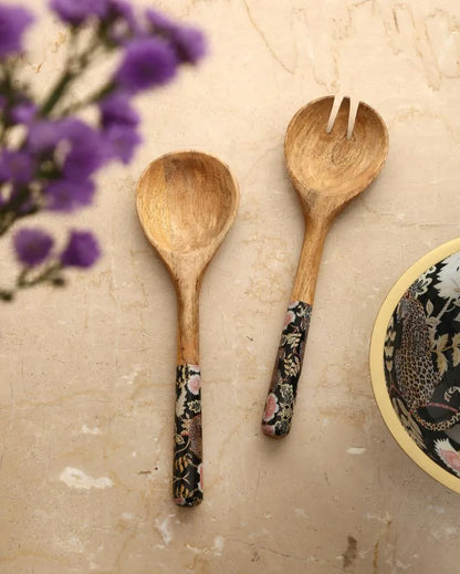 Forest Design Decal Salad Servers Set