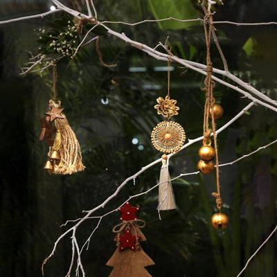 Christmas Star Ring & Bell Ornament with Tassel | Set of 3