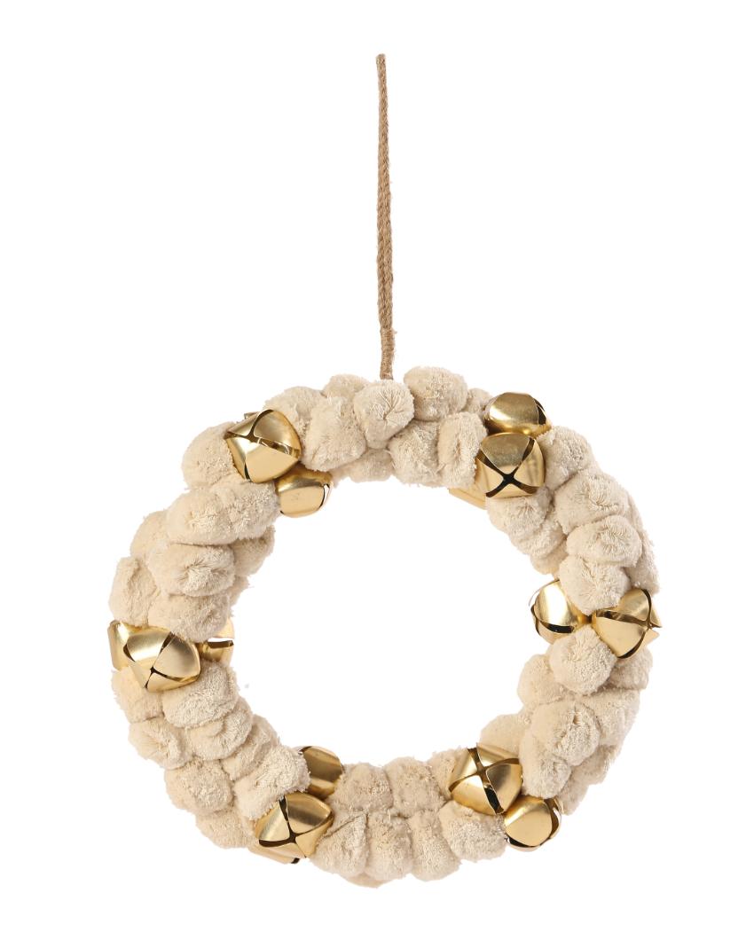 Ivory Pompom Wreath with Bells