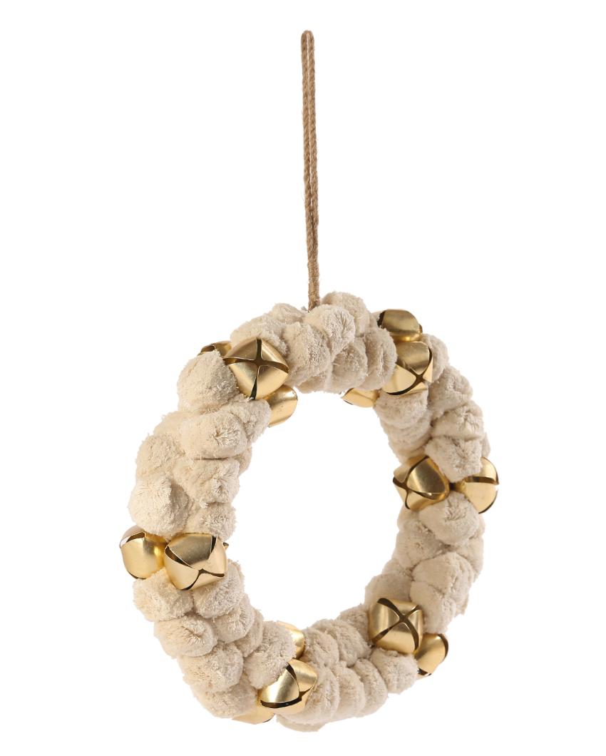 Ivory Pompom Wreath with Bells