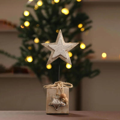 Silver Foiling Wooden Star Home Decor