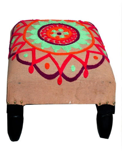 Embroidered Cushion Top Wooden Square Choki Stool