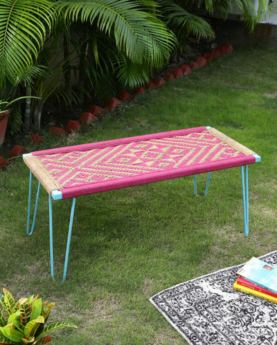 Pink Jute Weaving Iron Bench