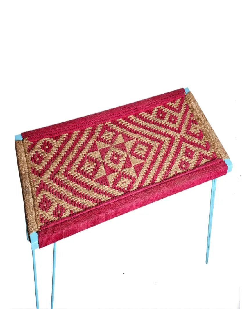 Pink Jute Weaving Iron Bench