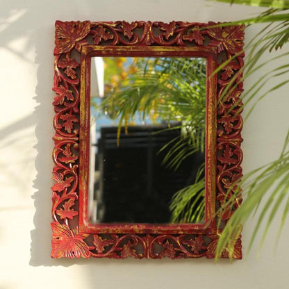 Red Vintage Style MDF Mirror