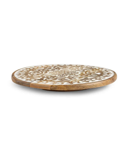 Extensively Carved Mango Wood Lazy Susan Platter