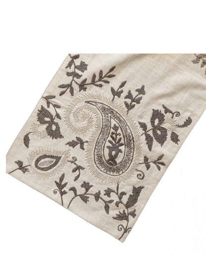 Ivory & Grey Embroidered Cotton Table Runner | 72 x 14 inches