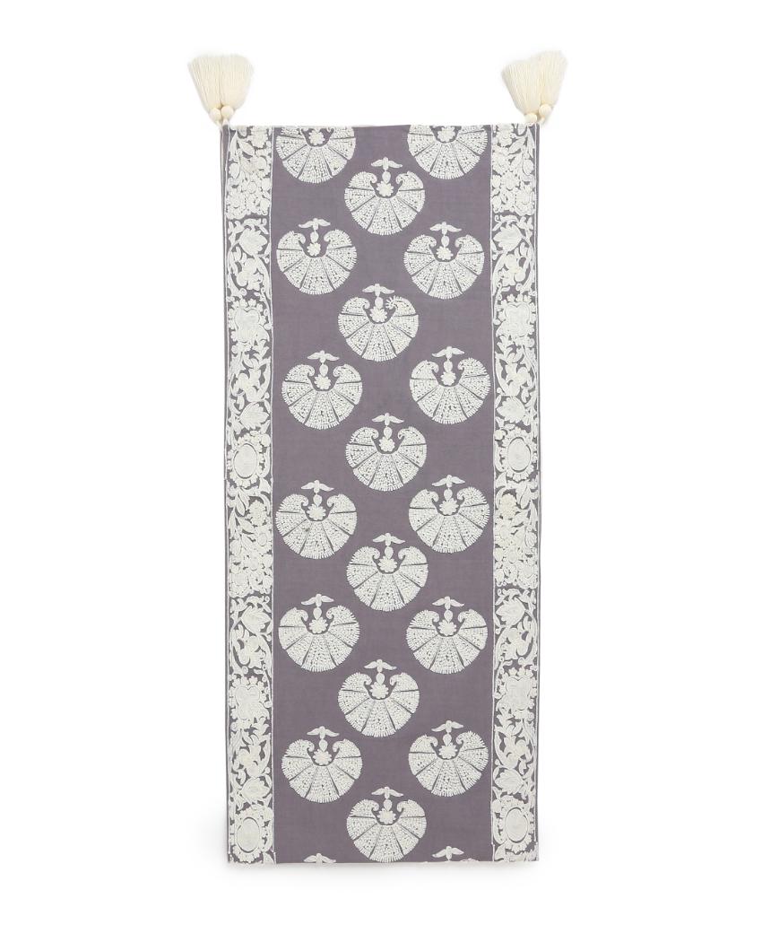 Moghul Design Floral Embroidery Cotton Table Runner | 60 x 16 inches Grey